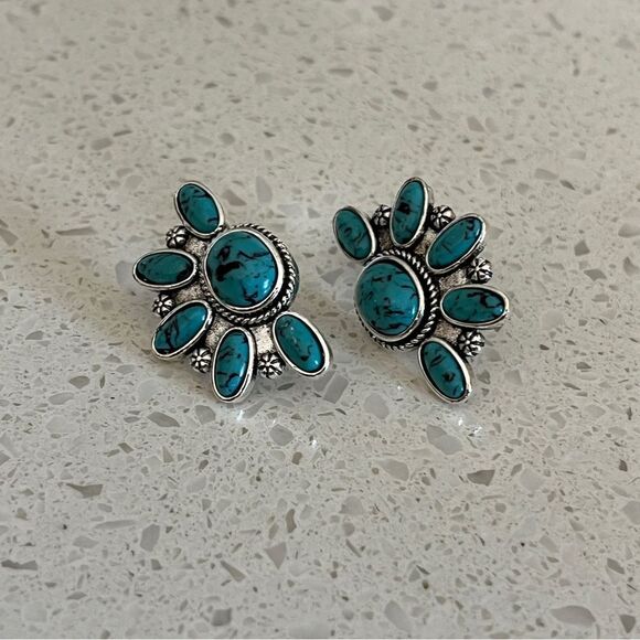 Fake Turquoise western style Decor Stud Earrings - Picture 8 of 12